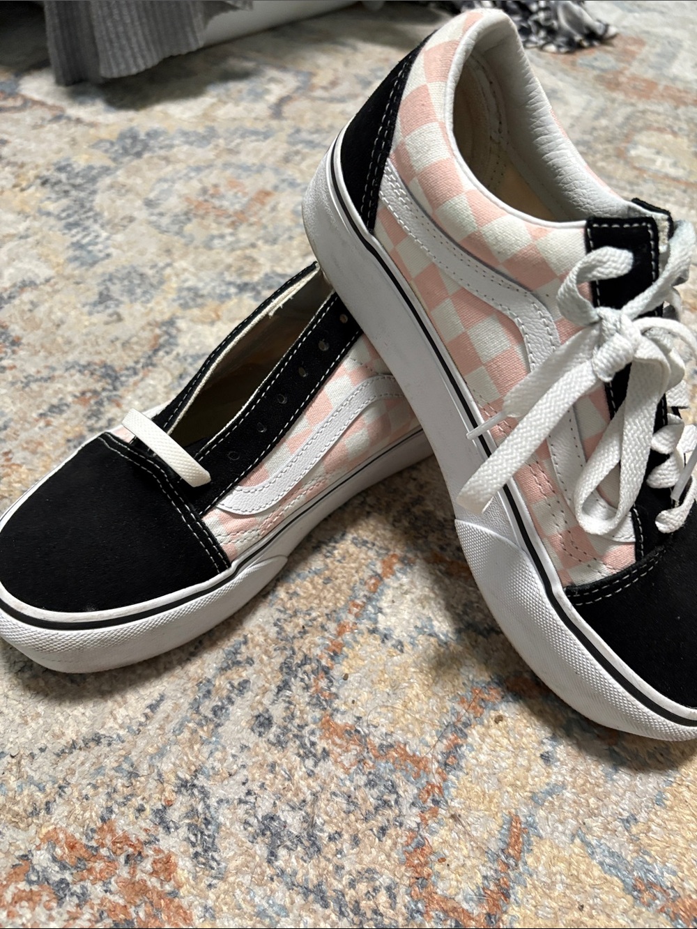 Women’s Pink Check Canvas Lace-Up Sneakers